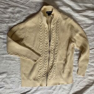 Land's End cable knit cardigan, zipper opening, XL (18-20), cream, 100% cotton